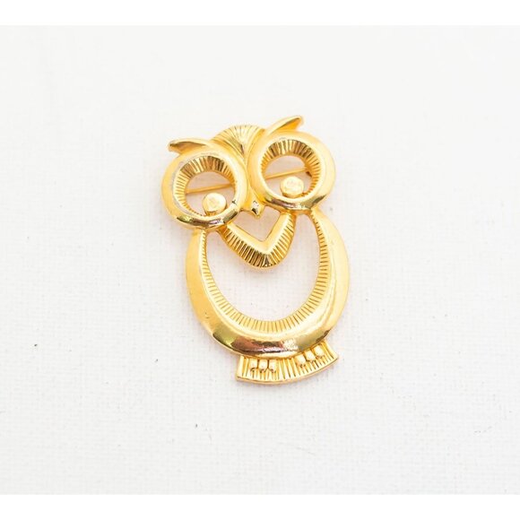 Lovely Vintage Minimalist Owl Brooch in Gold Tone - A3 - Picture 1 of 2